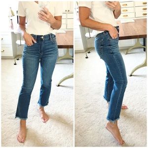 AEO Hi Rise Crop Flare blue jeans